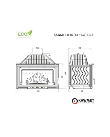 Ketaus įdėklas židiniui KAWMET W15 13,5 kW ECO