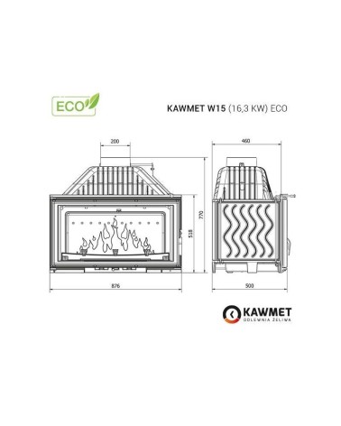 Ketaus įdėklas židiniui KAWMET W15 16,3 kW ECO