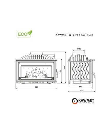 Ketaus įdėklas židiniui KAWMET W16 9,4 kW ECO