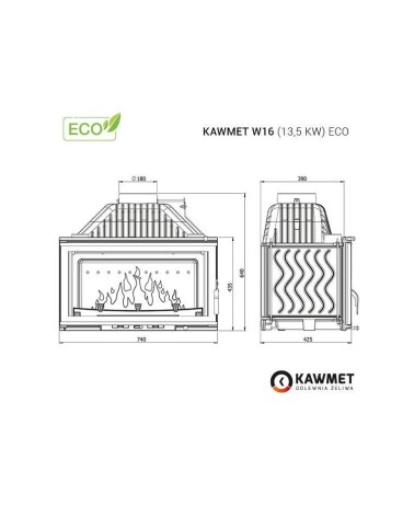 Ketaus įdėklas židiniui KAWMET W16 13,5 kW ECO