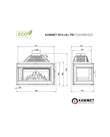 Ketaus įdėklas židiniui KAWMET W16 PB 13,5 kW ECO