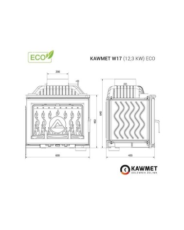 Ketaus įdėklas židiniui KAWMET W17 12,3 kW ECO