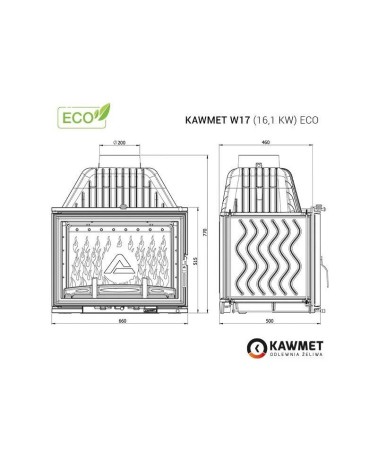 Ketaus įdėklas židiniui KAWMET W17 16,1 kW ECO