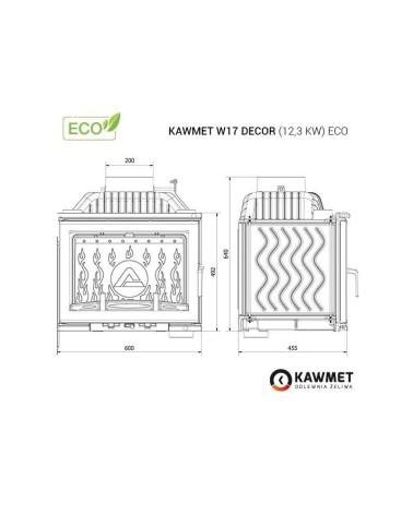 Ketaus įdėklas židiniui KAWMET W17 Decor 12,3 kW ECO