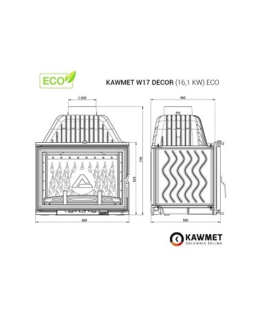 Ketaus įdėklas židiniui KAWMET W17 Decor 16,1 kW ECO